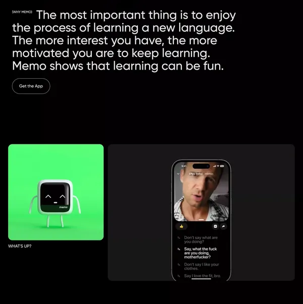 Memo - Learn languages with videos and memes - Landing design inspiration