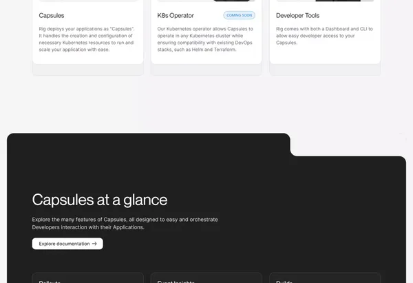 Rig.dev | The open-source application platform for Kubernetes - Landing design inspiration