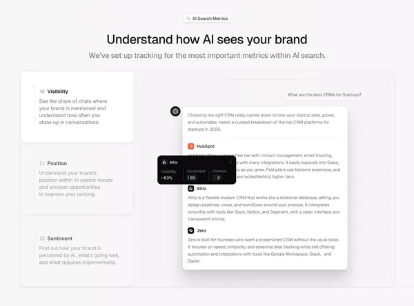 Peec AI - AI Search Analytics for Marketing Teams - Landing design inspiration