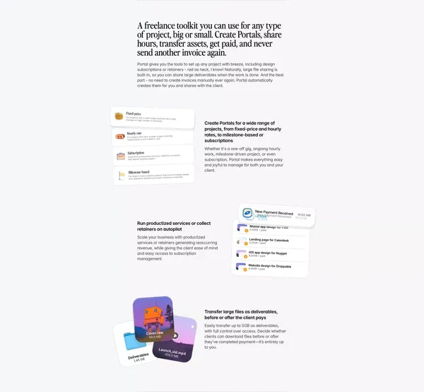 Portal - your beautiful freelance toolkit - Landing design inspiration