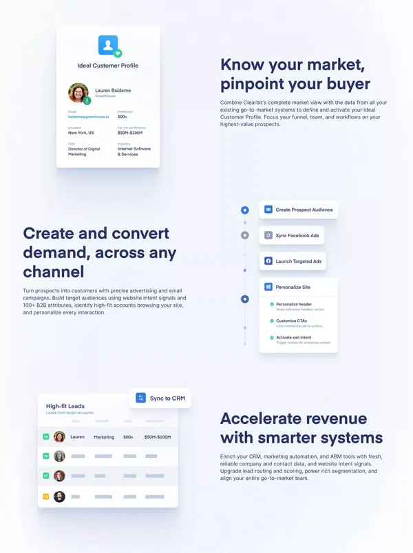 B2B Data Activation Platform for Marketing Intelligence | Clearbit - Landing design inspiration