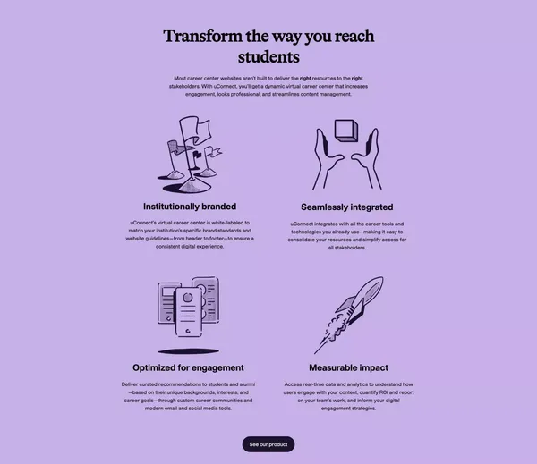 uConnect: The first ever all-in-one virtual career center platform - Landing design inspiration