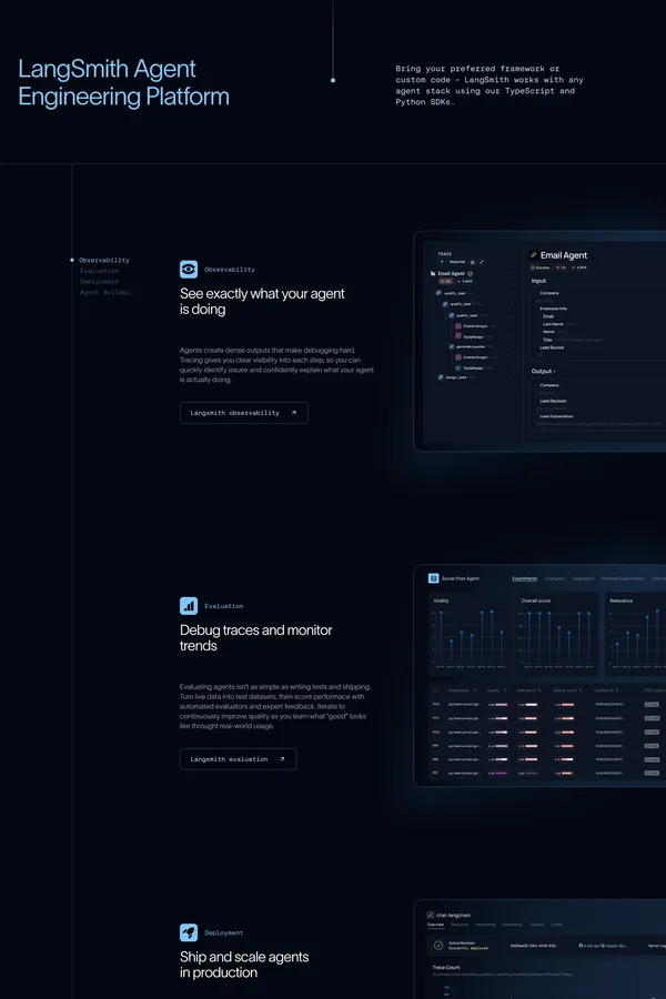LangChain: Observe, Evaluate, and Deploy Reliable AI Agents - Landing design inspiration
