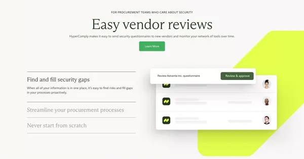 Automate security questionnaires with HyperComply - Landing design inspiration
