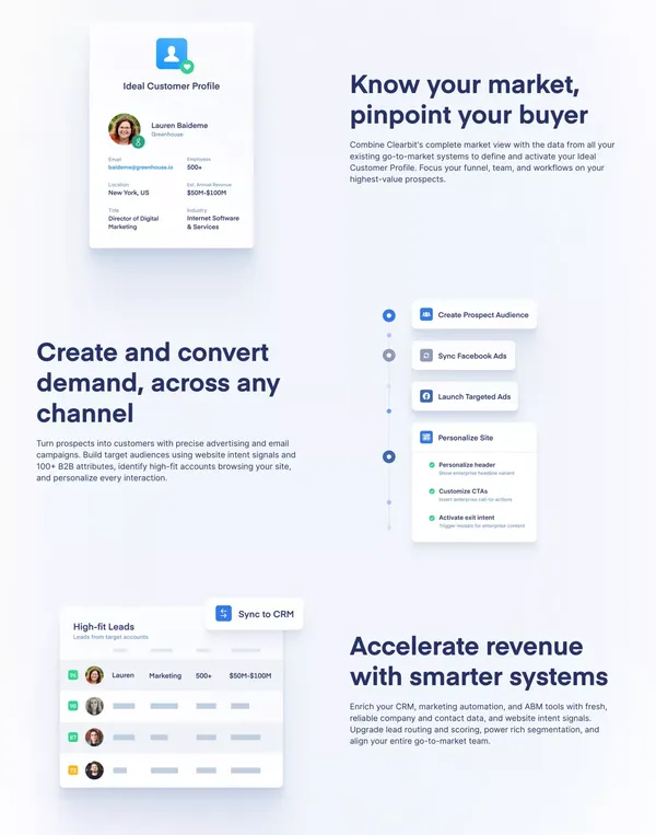 B2B Data Activation Platform for Marketing Intelligence | Clearbit - Landing design inspiration