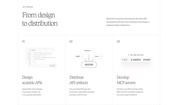 Generate MCP servers & SDKs from OpenAPI | Speakeasy - Landing design inspiration