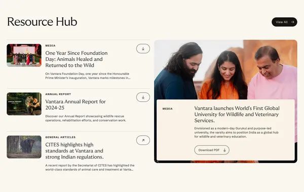 Global Wildlife Rescue and Conservation Centre in Jamnagar | Vantara - Landing design inspiration