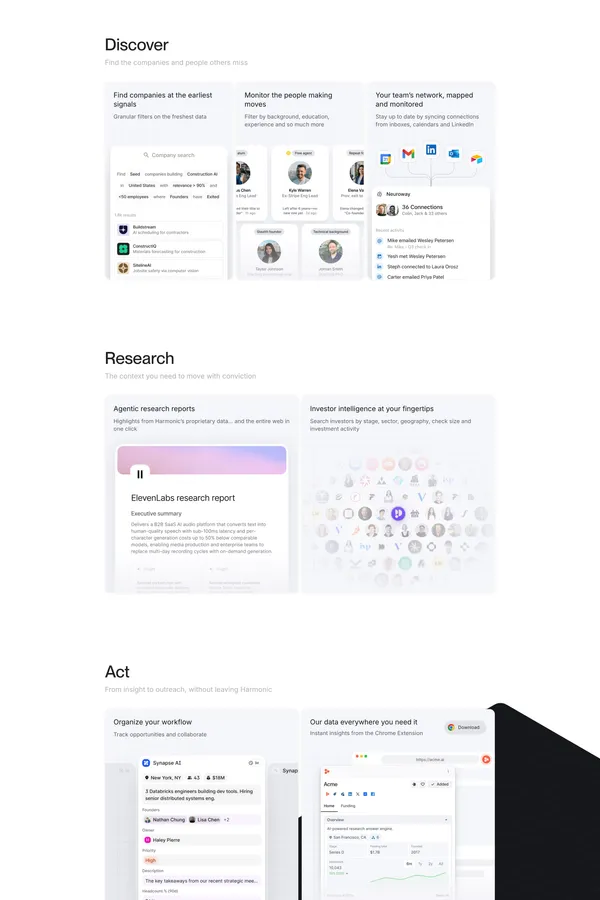 Harmonic.ai - The complete startup database - Landing design inspiration