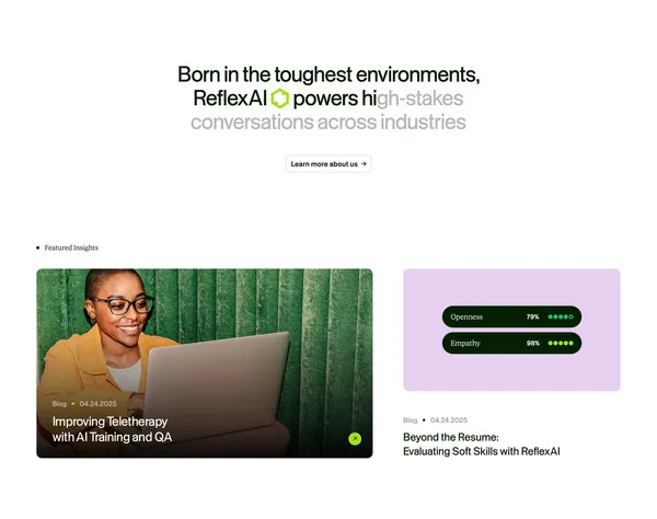 ReflexAI | Contact Center Simulations & QA - Landing design inspiration