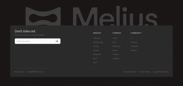 Melius – the creative canvas for agents and AI models - Landing design inspiration