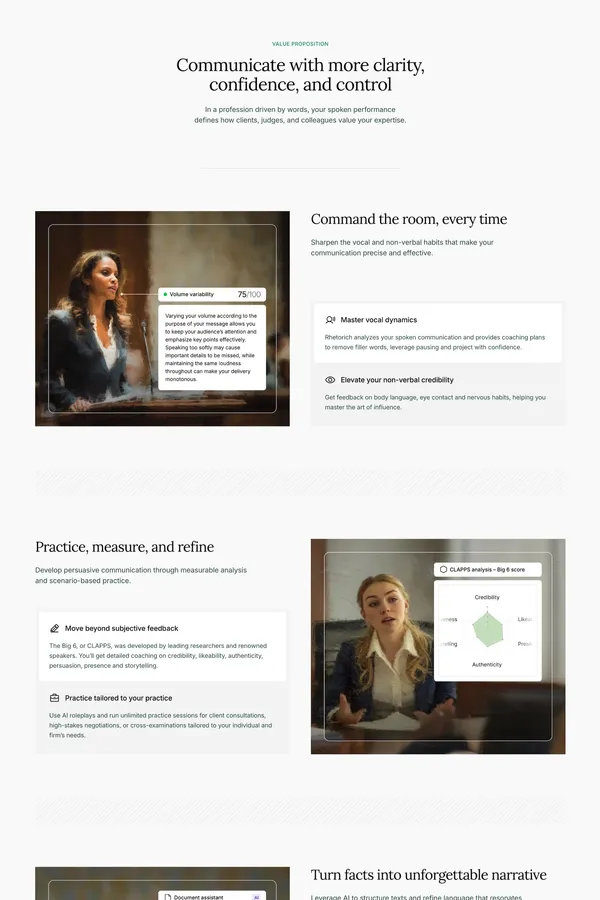 Rhetorich | Make speaking your firm's most powerful advantage - Landing design inspiration