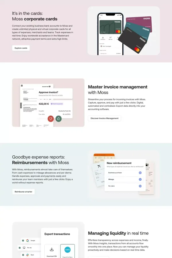 Moss: The all-in-one spend management platform - Landing design inspiration