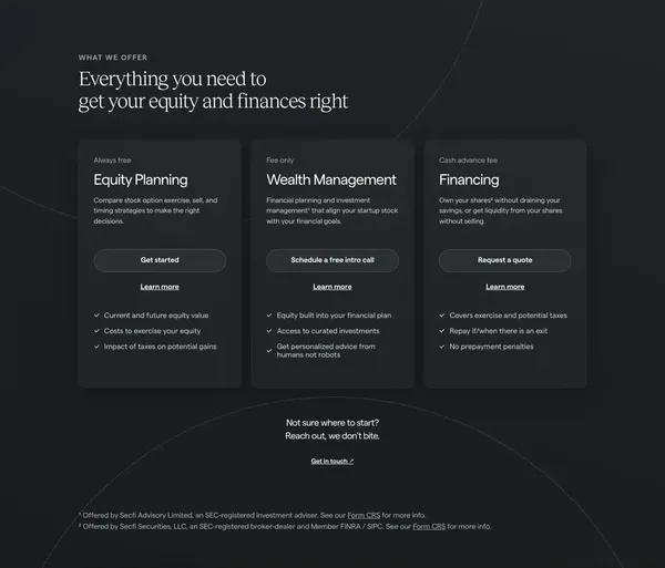Secfi — The leading financial advisor for tech people - Landing design inspiration