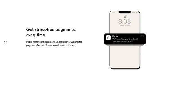 Peblo | Paying creators faster - Landing design inspiration