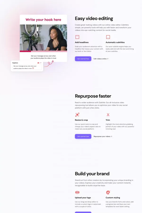 Zubtitle – Add Subtitles to Video, Edit, & Repurpose Content - Landing design inspiration