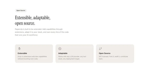 Paperclip — Open-source orchestration for zero-human companies - Landing design inspiration