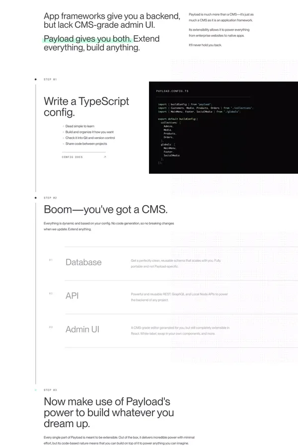 Payload CMS | Node & React TypeScript Headless CMS - Landing design inspiration