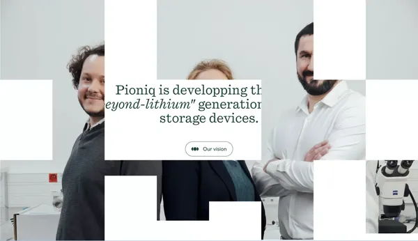 Pioniq Technologies - Pioneering materials for energy storage - Landing design inspiration