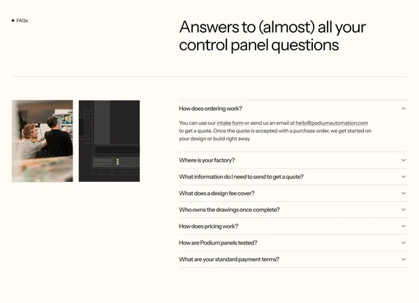 Podium Automation | UL 508A Control Panels Built in 4 Weeks - Landing design inspiration