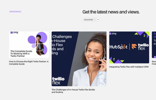 Zing | Twilio Flex Cloud Contact Centre Developers - Landing design inspiration