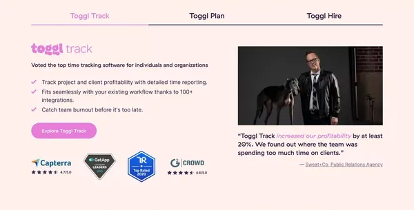Toggl: Time Tracking, Project Planning and Hiring Tools to Help Teams Work Better - Landing design inspiration