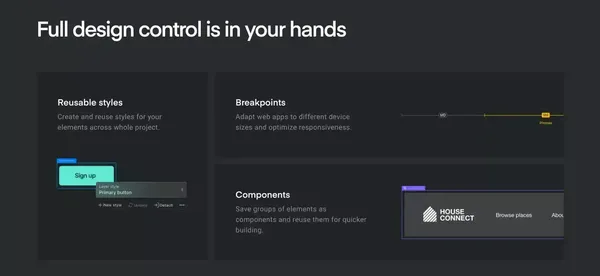 Visual development platform for designers and agencies - Ycode - Landing design inspiration