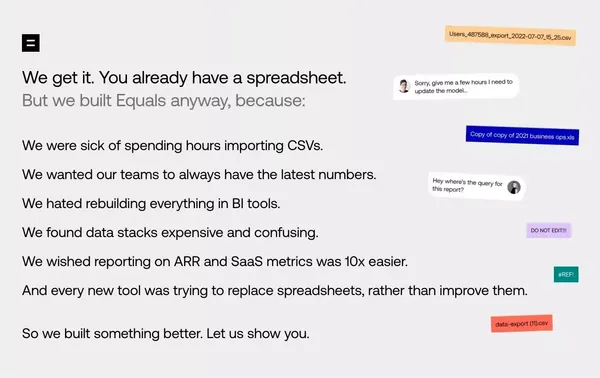 The Connected Spreadsheet: Subscription Analytics, CRM, & BI - Landing design inspiration