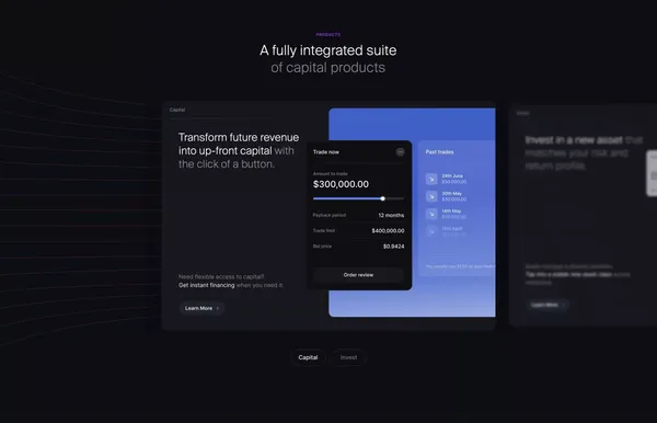 Pipe: Trade your future revenue for dilution-free capital - Landing design inspiration