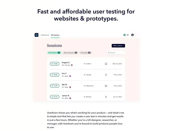 Userbrain - User testing made simple - Landing design inspiration