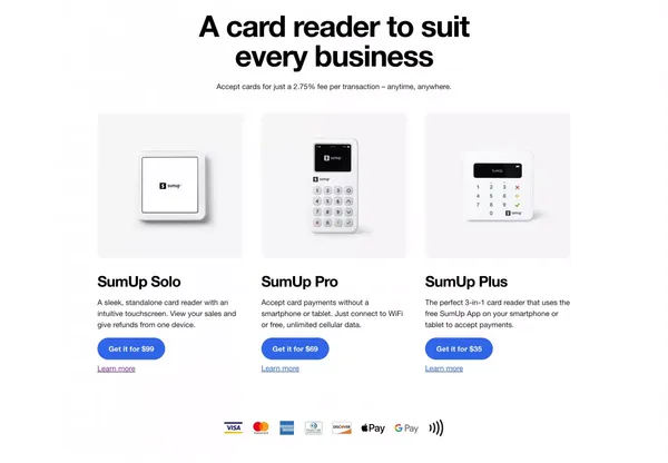 SumUp Card Readers for Small Businesses | Accept Credit, Debit and Contactless Payments - Landing design inspiration