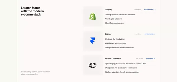 Framer Commerce | Shopify x Framer - Landing design inspiration