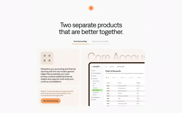 Campfire | The modern approach to accounting. - Landing design inspiration