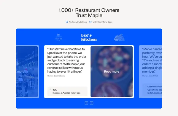 Maple | Voice AI That Answers Calls & Takes Orders for Restaurants - Landing design inspiration