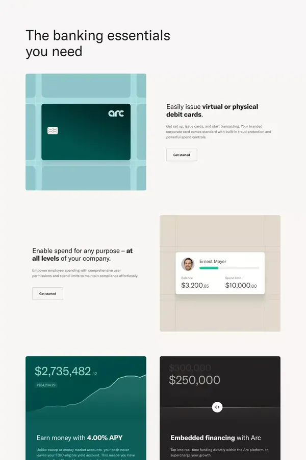 Empowering startups with a better banking experience | Arc - Landing design inspiration