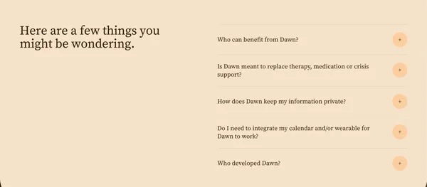 Dawn: AI for Mental Health | 24/7 support for your mind - Landing design inspiration