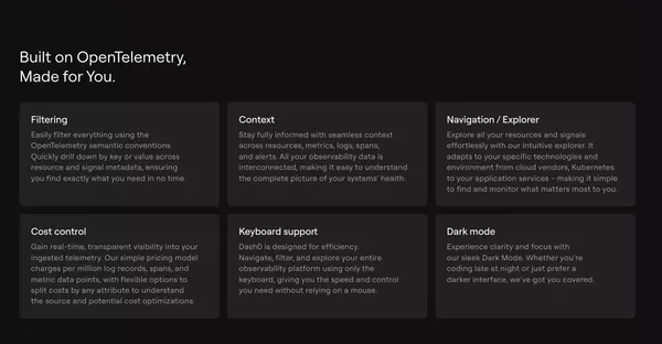 OpenTelemetry Native Observability · Dash0 - Landing design inspiration