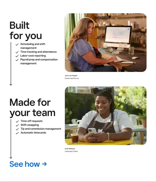 Employee Scheduling Software | Shift Management | Square Shifts - Landing design inspiration