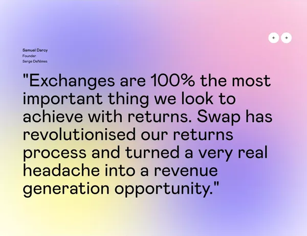 Swap: The exchange first returns platform for Shopify brands - Landing design inspiration