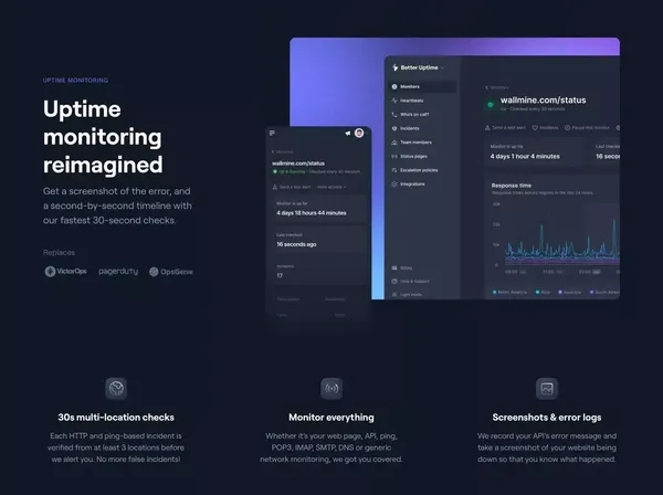 Better Uptime - Free Web Monitoring & Status Page - Landing design inspiration