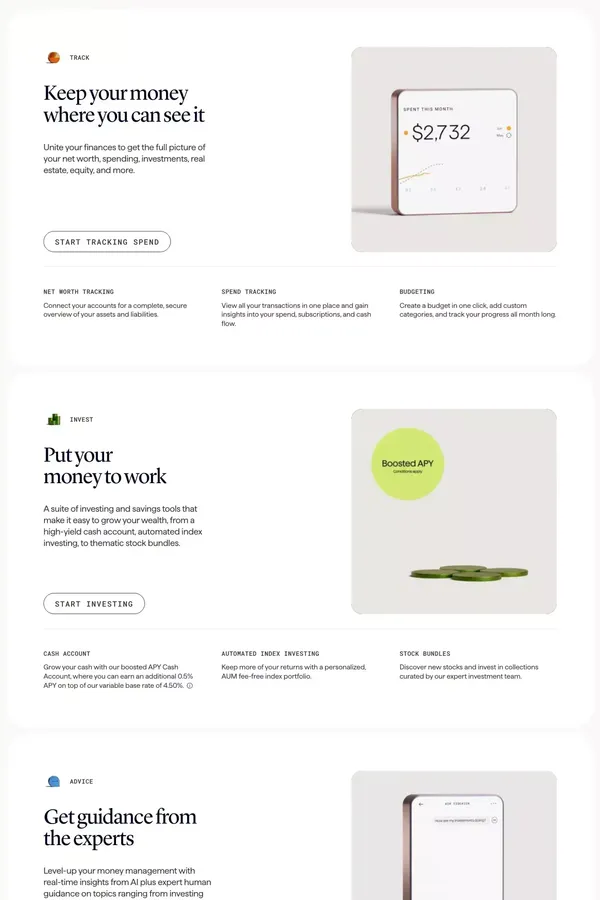 Origin - Budget, Track Spend, Invest, and Get Advice - Landing design inspiration