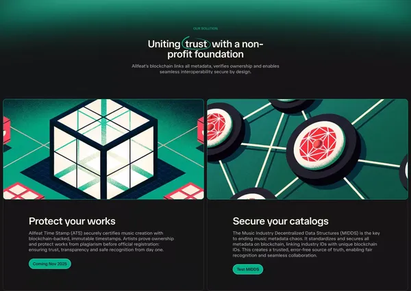 Allfeat | Unchained music value - Landing design inspiration