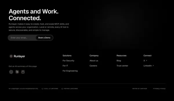 Enterprise MCPs, Skills, & Agents | Runlayer - Landing design inspiration