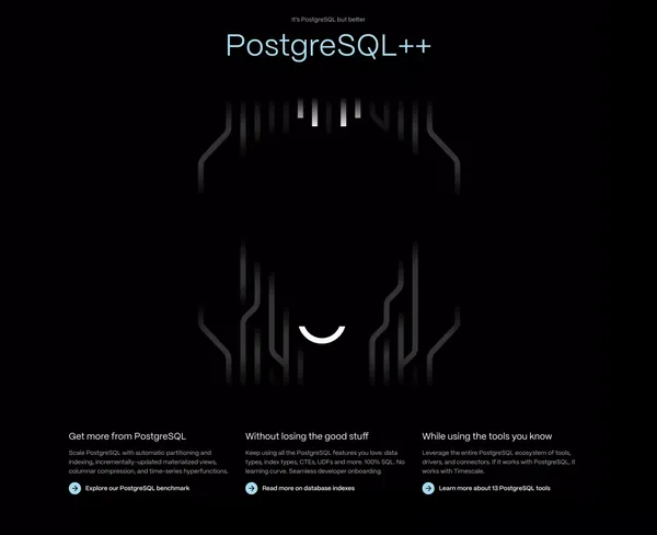 Timescale is PostgreSQL++ for time series and event data | Timescale - Landing design inspiration