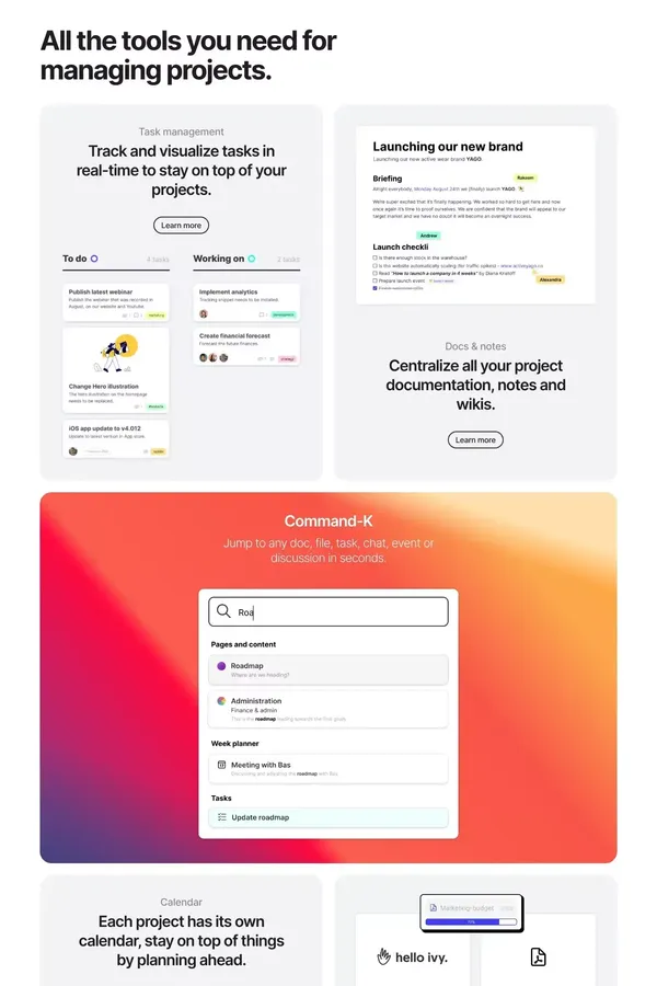 hello ivy - Project Management & Team Collaboration Software - Landing design inspiration