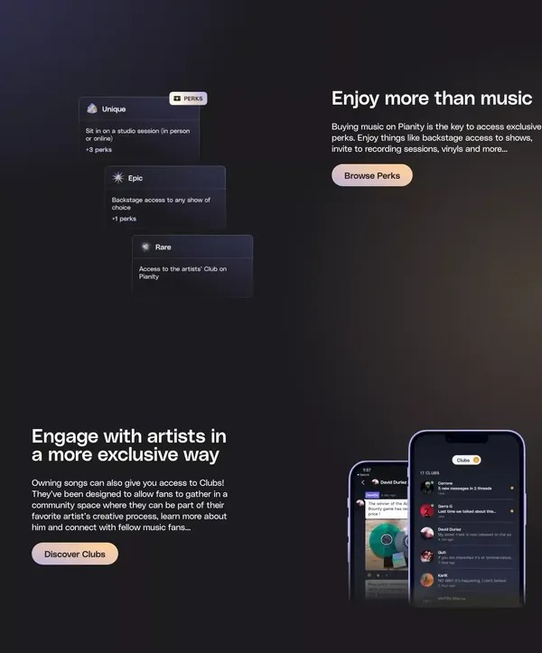 Pianity - Stream & Collect unique Musical Experiences - Landing design inspiration