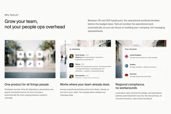 Taito.ai — Run people ops on autopilot - Landing design inspiration