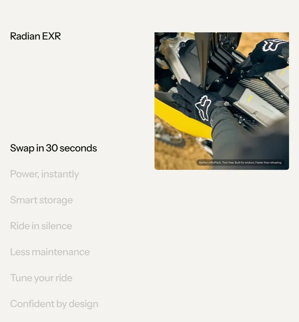 Radian | Electric Enduro Motorcycle | Pre-Order Now - Landing design inspiration