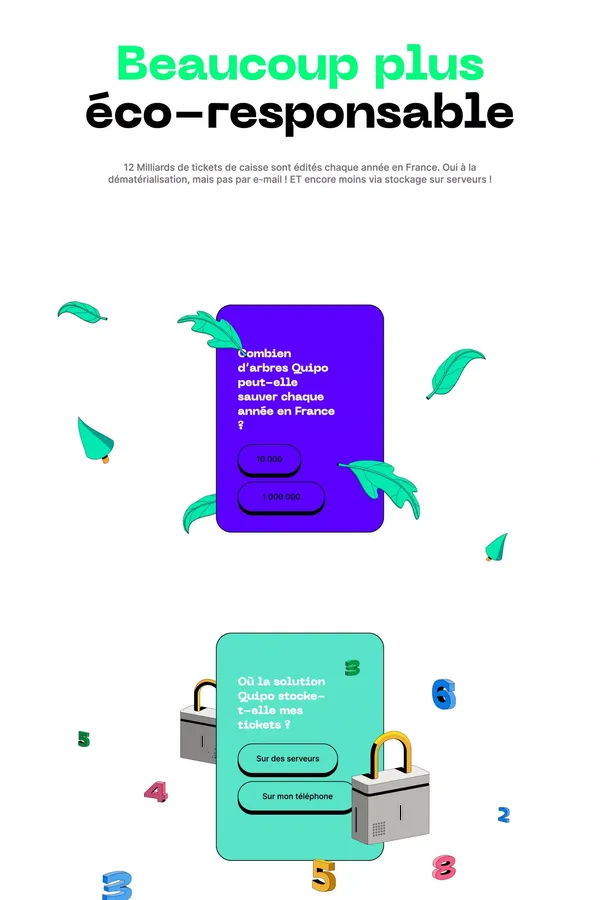 Quipo, la solution de dématérialisation de tickets réellement écologique - Landing design inspiration