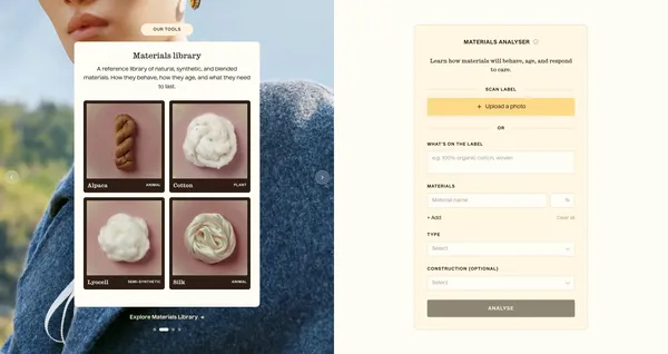 How It Wears · Materials Care & Composition Guide - Landing design inspiration