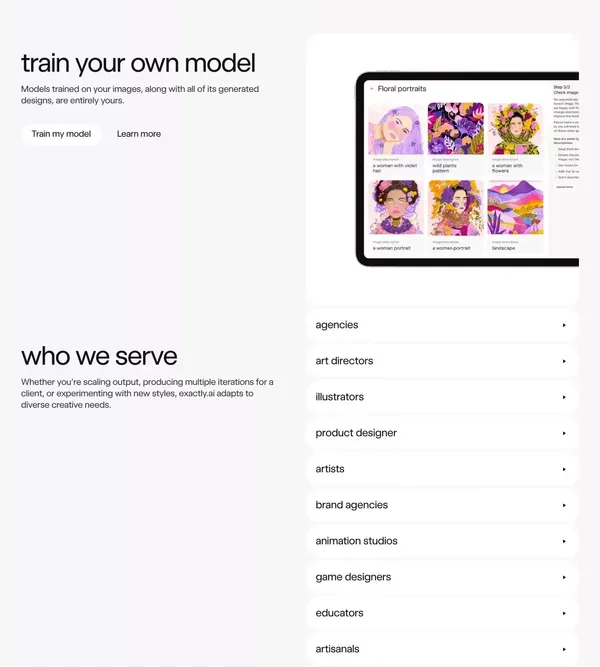 exactly.ai | bespoke ai models, built for your brand - Landing design inspiration
